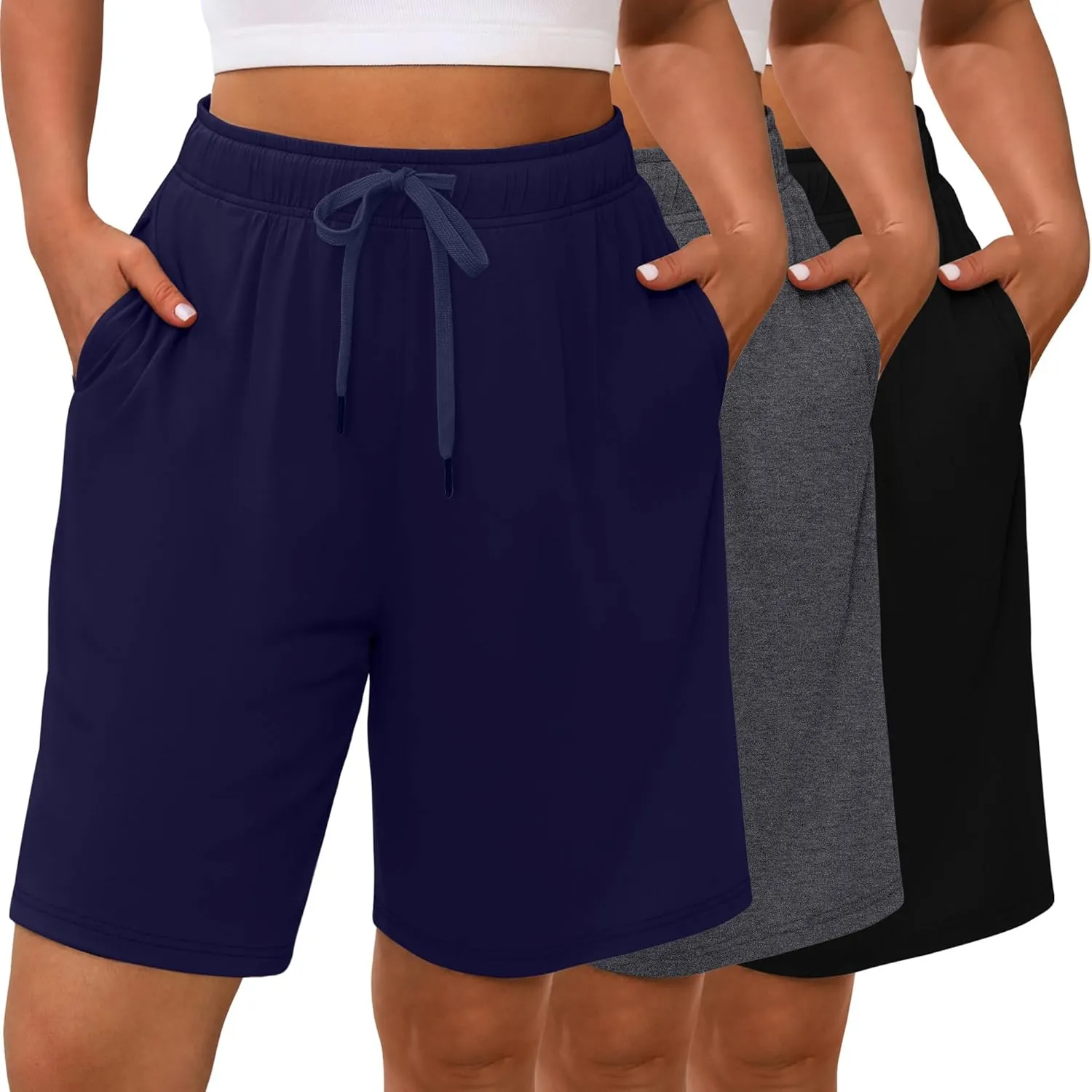 3 Pack Plus Size Bermuda Shorts for Women Comfy Loose Casual Drawstring Sweat Pants with Pockets XL-5XL