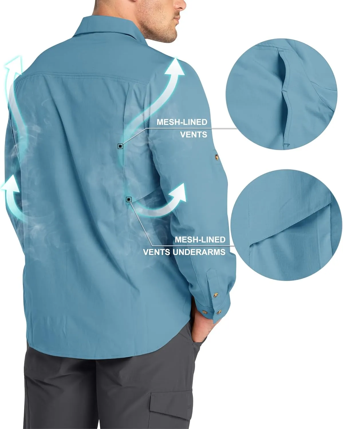 33,000ft Men's Long Sleeve Hiking Shirts Lightweight Quick Dry Sun Protection UV UPF 50 Fishing Shirt Outdoor Safari Travel