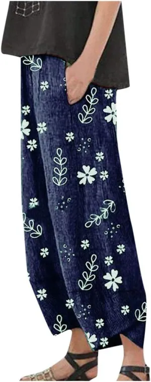 4X Yoga Pant Linen Pants Women Pants Casual Cropped Baggy Trousers Elastic Waisted Yoga Comfy Loose