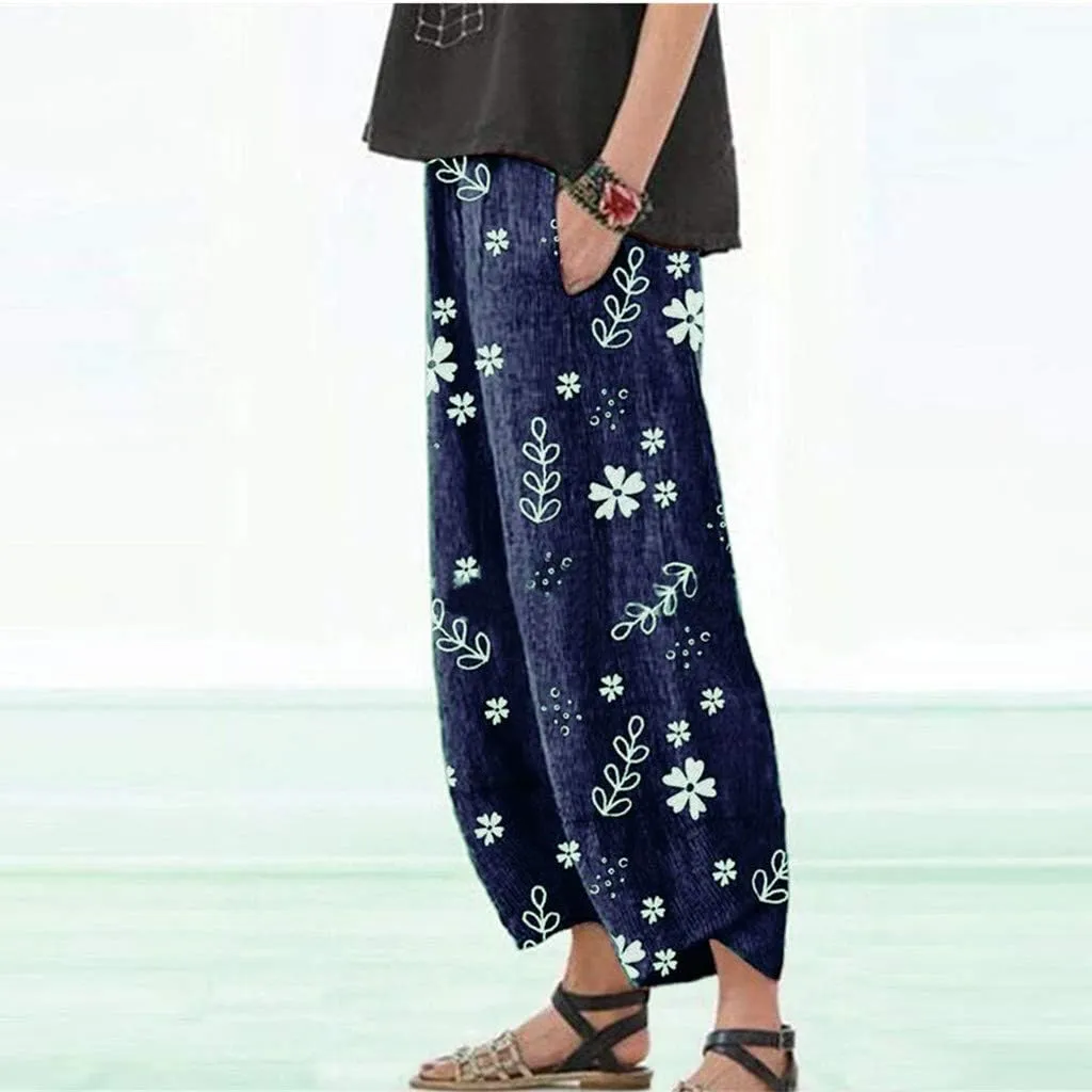 4X Yoga Pant Linen Pants Women Pants Casual Cropped Baggy Trousers Elastic Waisted Yoga Comfy Loose