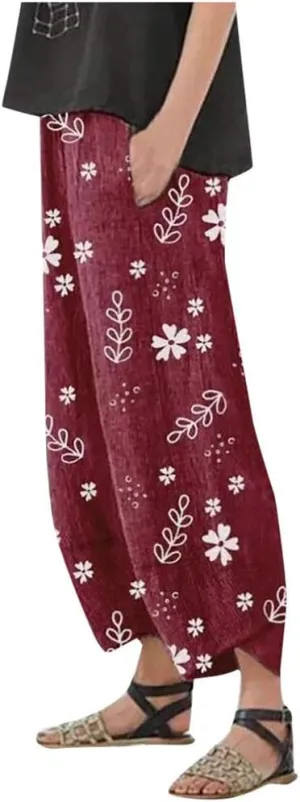 4X Yoga Pant Linen Pants Women Pants Casual Cropped Baggy Trousers Elastic Waisted Yoga Comfy Loose