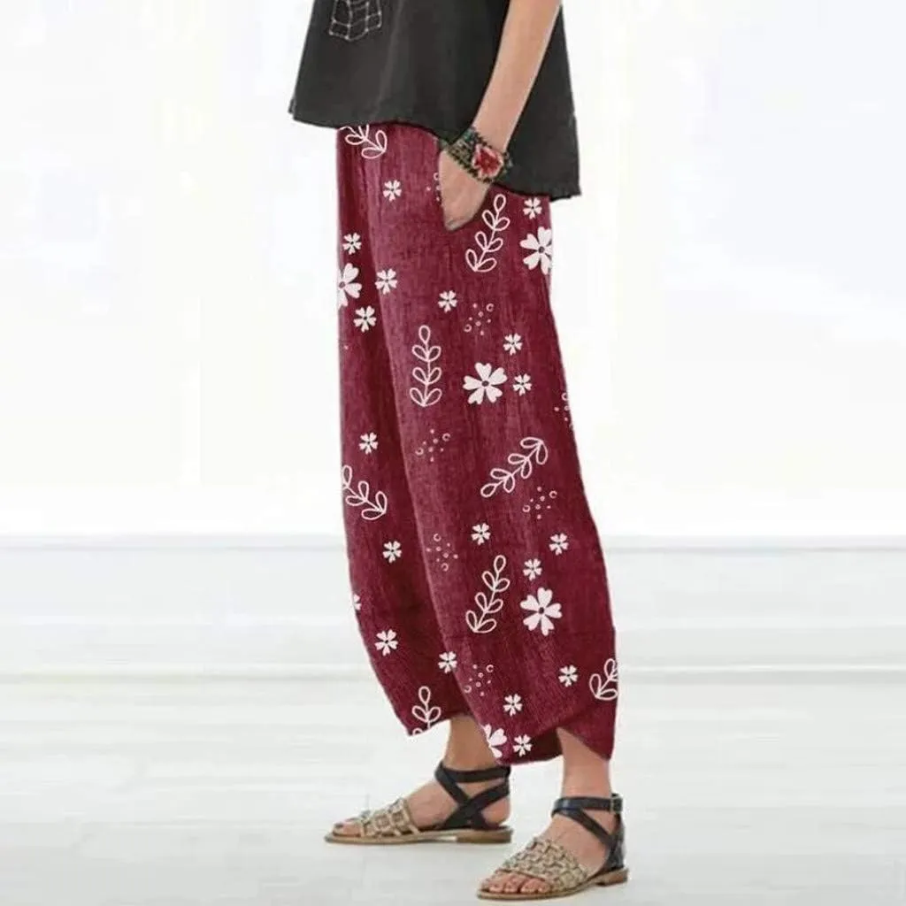 4X Yoga Pant Linen Pants Women Pants Casual Cropped Baggy Trousers Elastic Waisted Yoga Comfy Loose