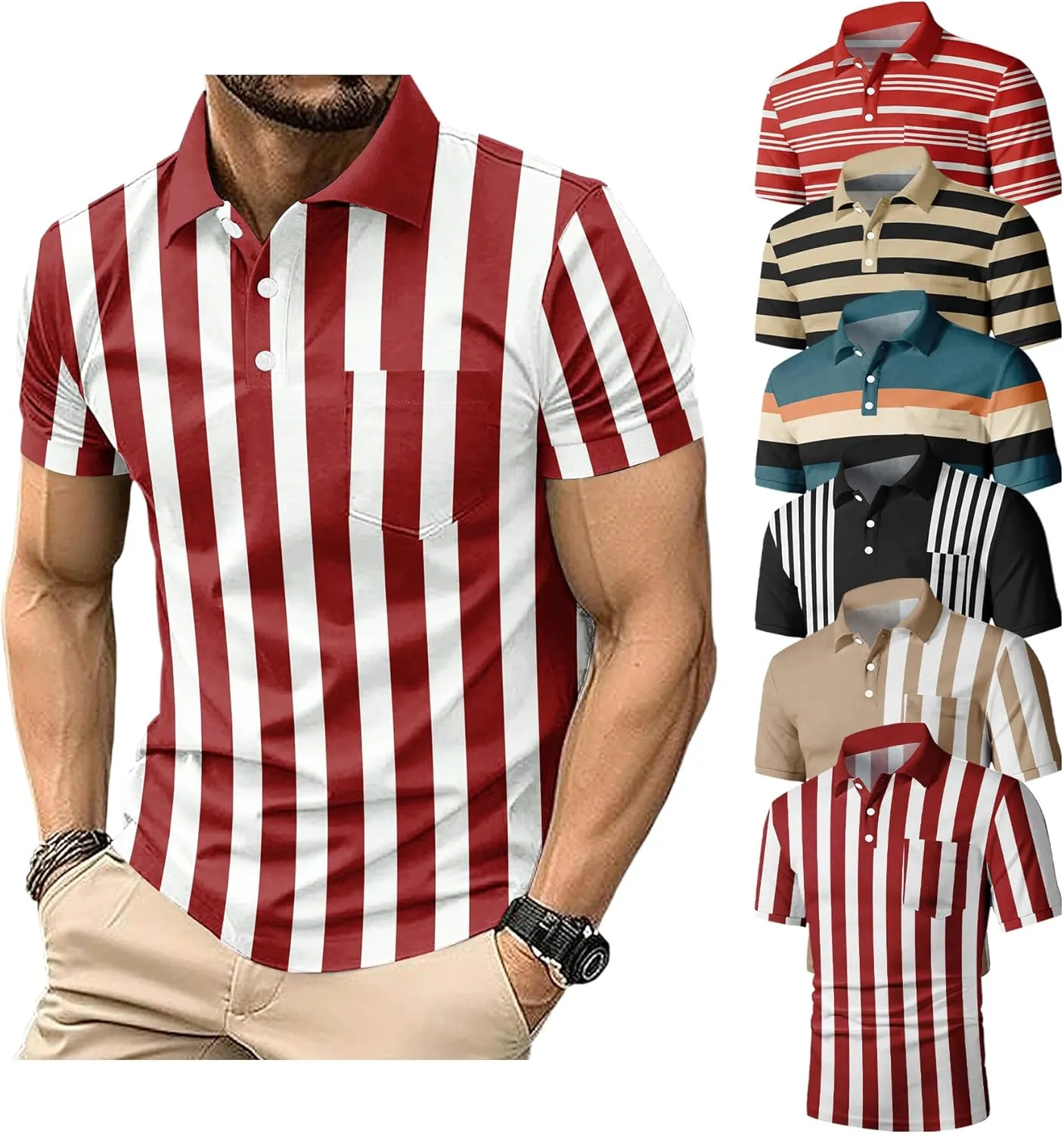 6 Pack Mens Polo Shirt Short Sleeve Sports Golf Tennis T-Shirt Moisture-Wicking Summer Shirts for Work Casual Athletic