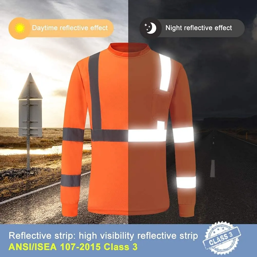 A-SAFETY Safety Shirt,High Visibility Work T Shirt Long Short Sleeve Class 3 (XS-6XL)