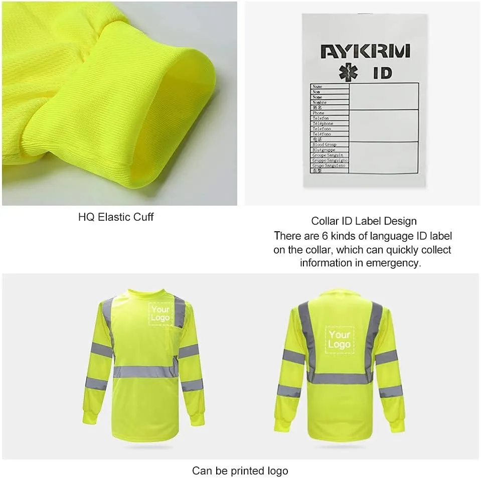A-SAFETY Safety Shirt,High Visibility Work T Shirt Long Short Sleeve Class 3 (XS-6XL)