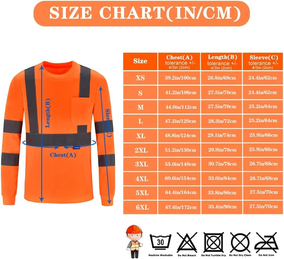 A-SAFETY Safety Shirt,High Visibility Work T Shirt Long Short Sleeve Class 3 (XS-6XL)
