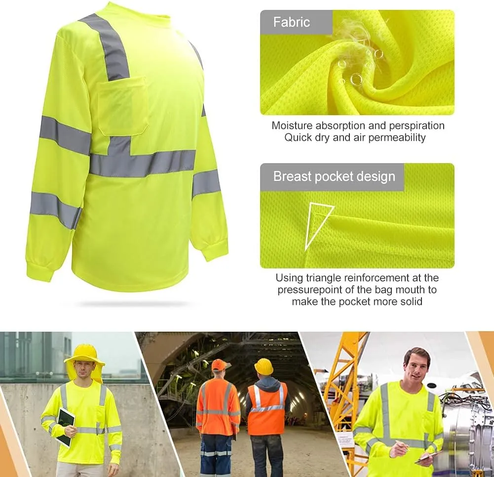 A-SAFETY Safety Shirt,High Visibility Work T Shirt Long Short Sleeve Class 3 (XS-6XL)