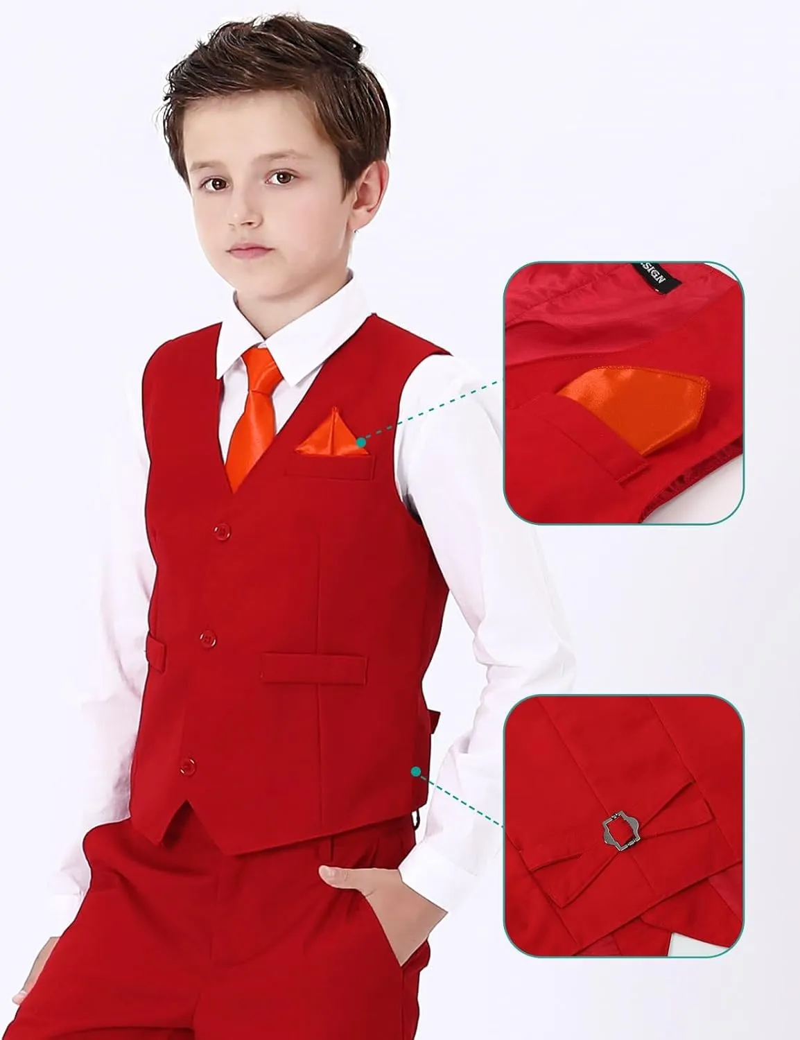 A&J DESIGN Boys 6-Piece Formal Suit Set with Dress Shirts, Vest, Pants, Tie, Bowtie and Pocket Square