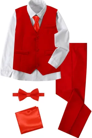 A&J DESIGN Boys 6-Piece Formal Suit Set with Dress Shirts, Vest, Pants, Tie, Bowtie and Pocket Square