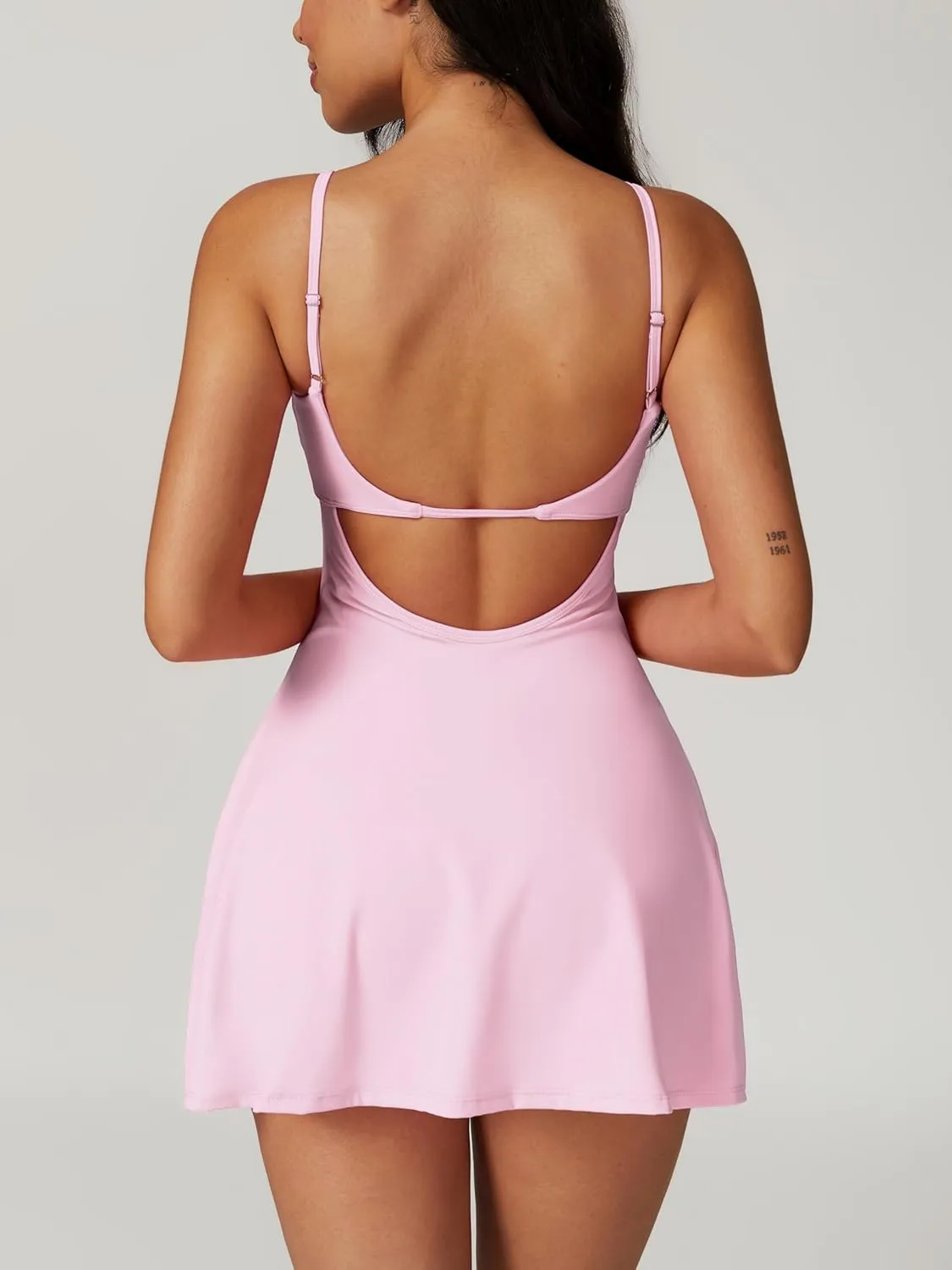 ABOCIW Womens Square Neck Tennis Dress with Shorts Spaghetti Strap Backless Workout Side Slit Athletic Golf Dresses