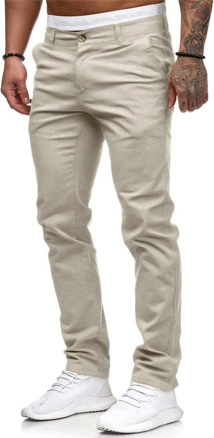 ALLABREVE Men's Chinos Casual Dress Pants Slim Fit Skinny Stretch Flat-Front Lightweight Comfort Slacks