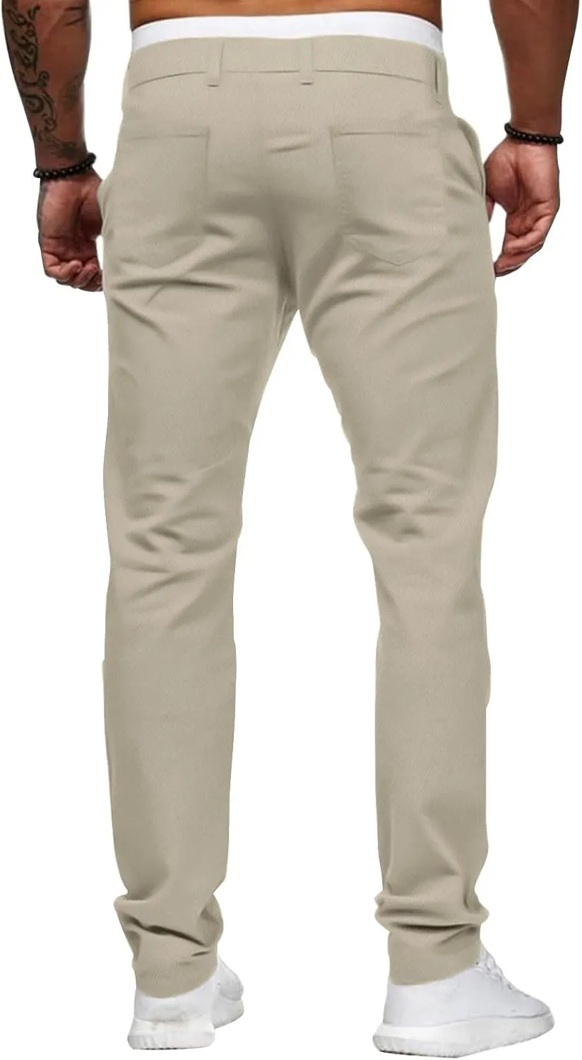 ALLABREVE Men's Chinos Casual Dress Pants Slim Fit Skinny Stretch Flat-Front Lightweight Comfort Slacks