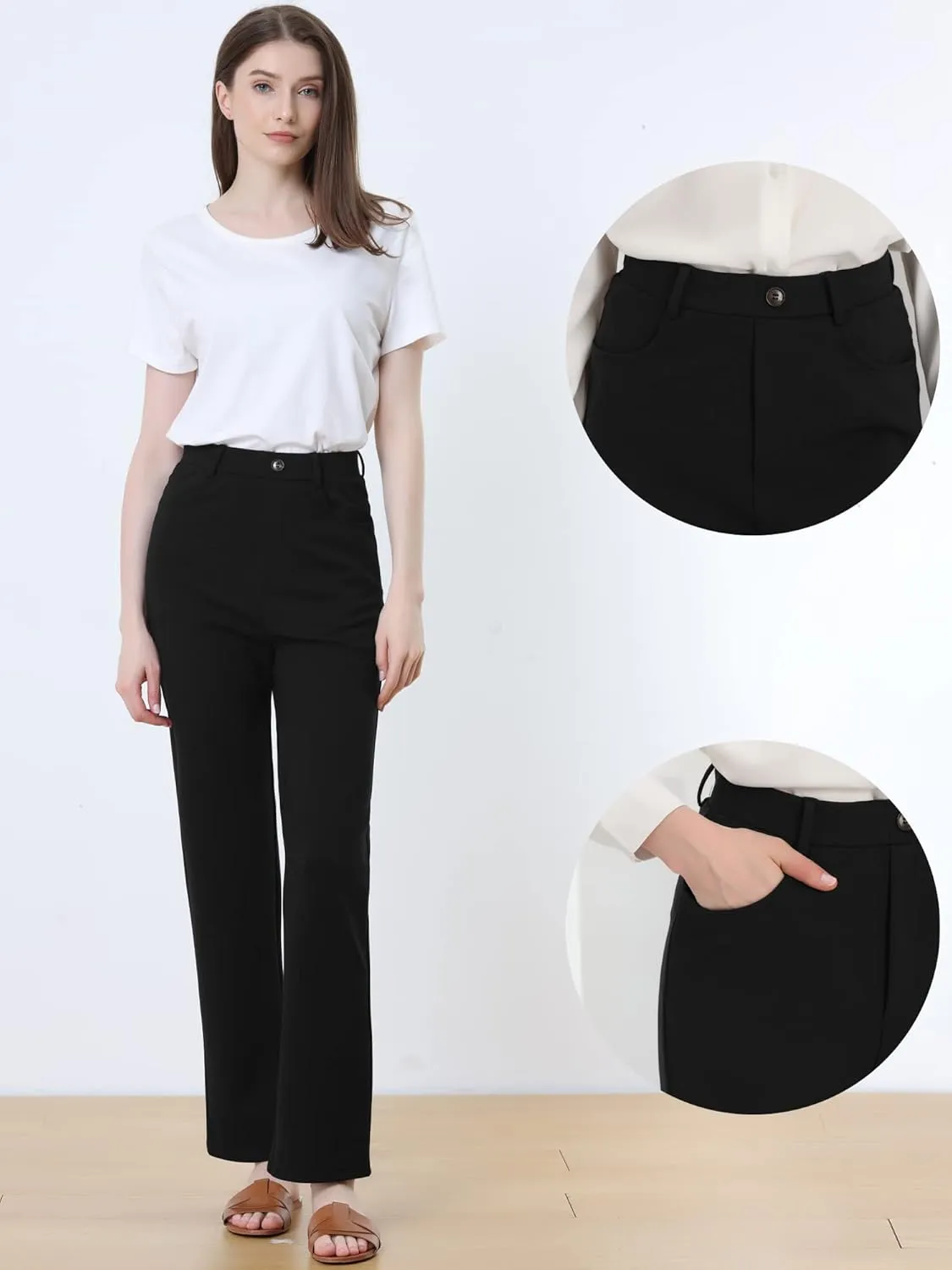Allegra K Work Pants for Women's High Waist Straight Slacks Yoga Stretch Business Work Trousers