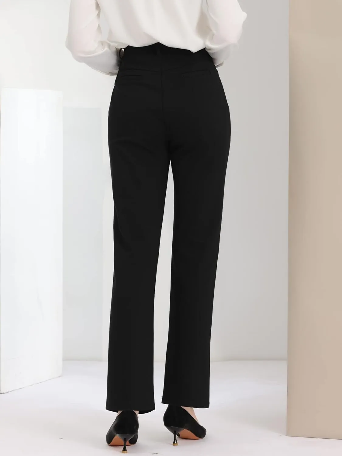 Allegra K Work Pants for Women's High Waist Straight Slacks Yoga Stretch Business Work Trousers