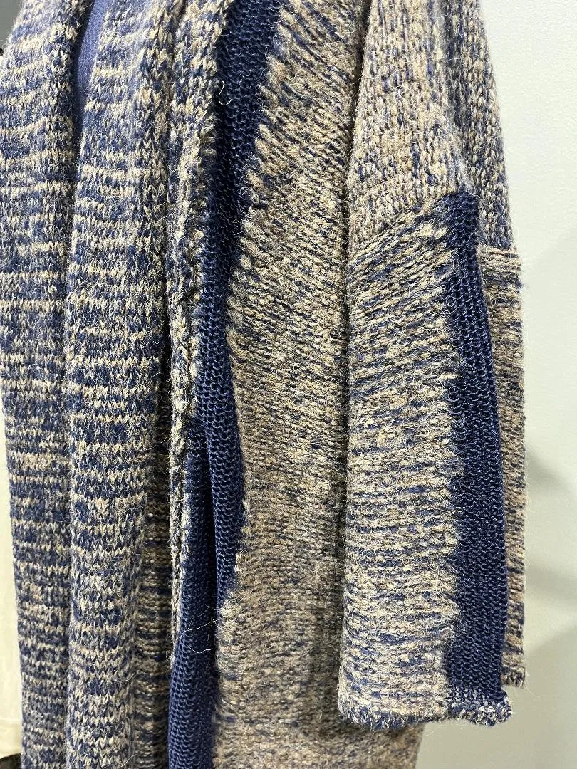 Alpaca kimono style cardigan with mesh detail - Mushroom/Navy