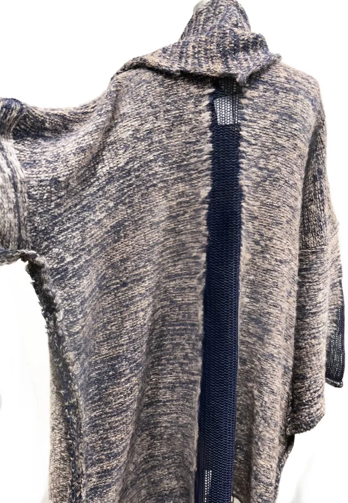 Alpaca kimono style cardigan with mesh detail - Mushroom/Navy
