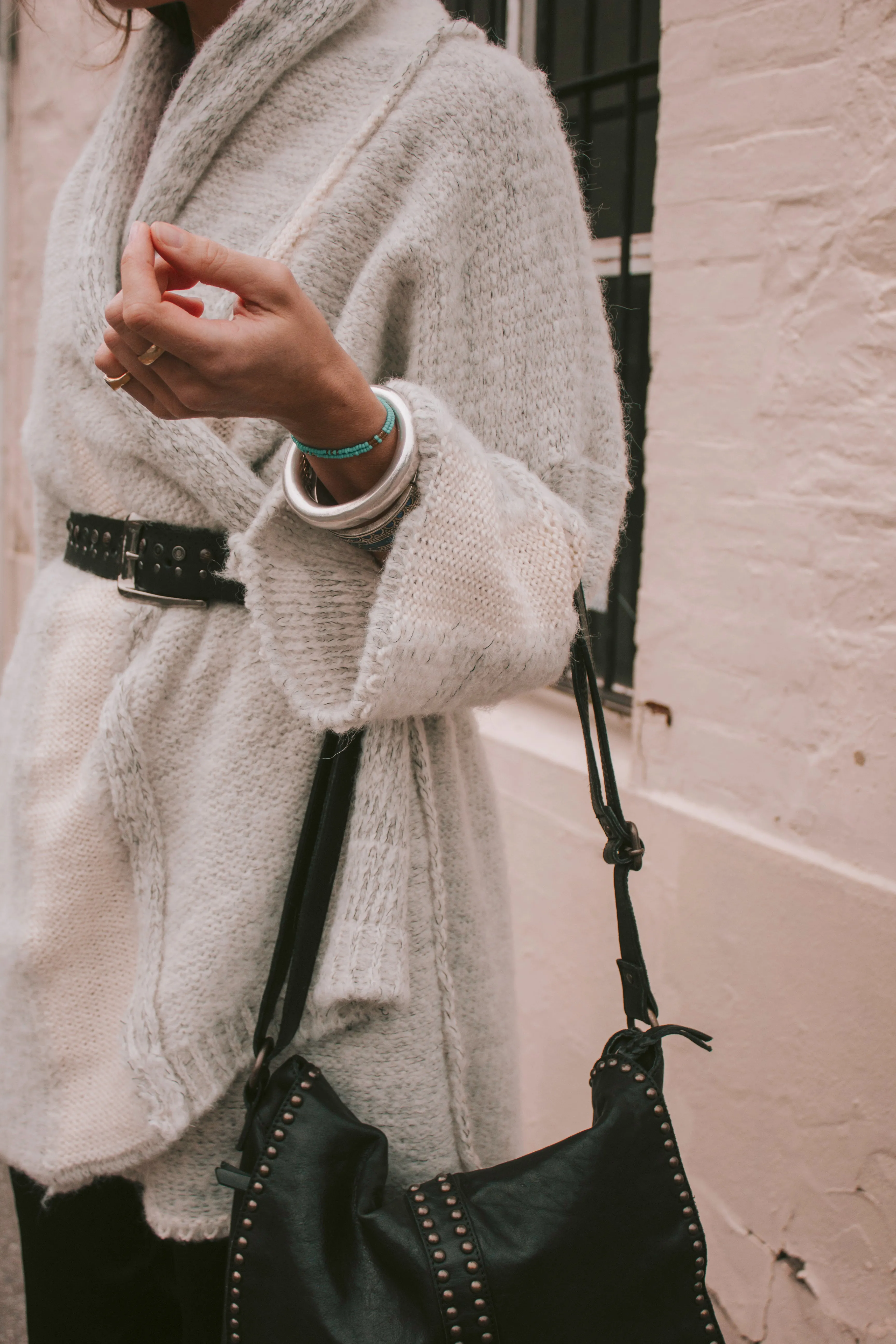 Alpaca kimono style cardigan with mesh detail - Snow