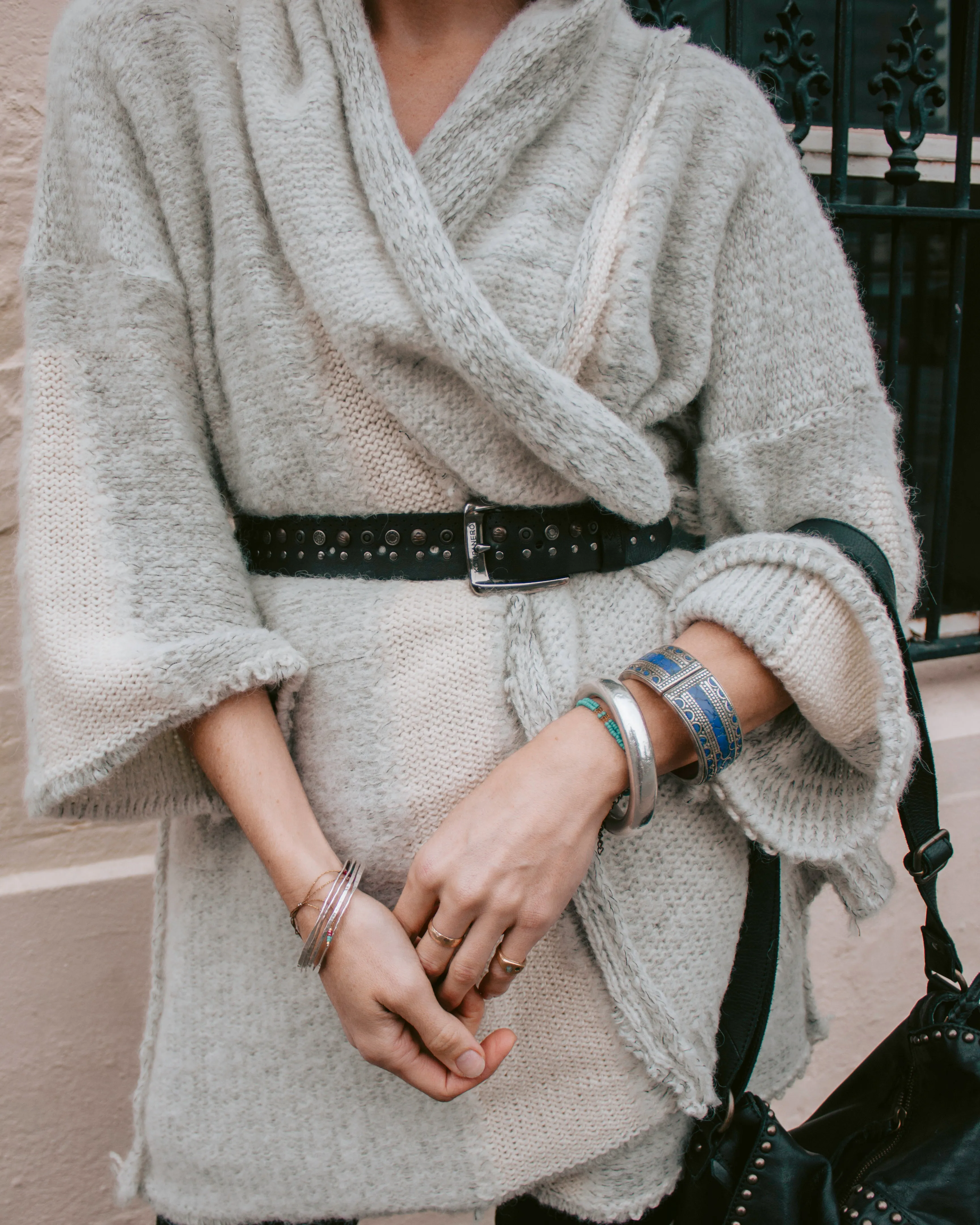 Alpaca kimono style cardigan with mesh detail - Snow