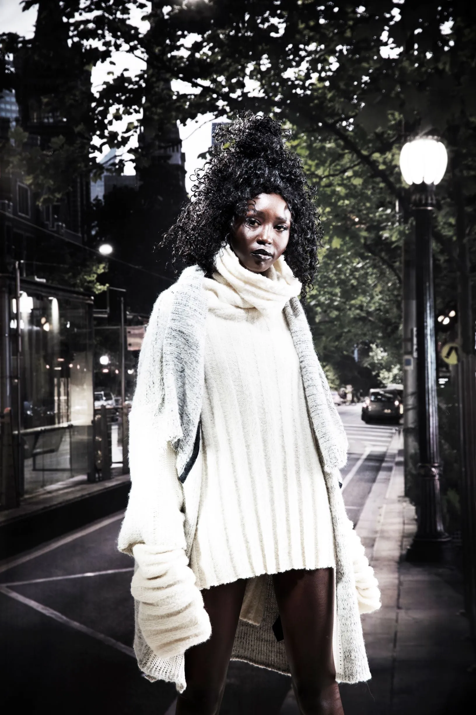 Alpaca kimono style cardigan with mesh detail - Snow