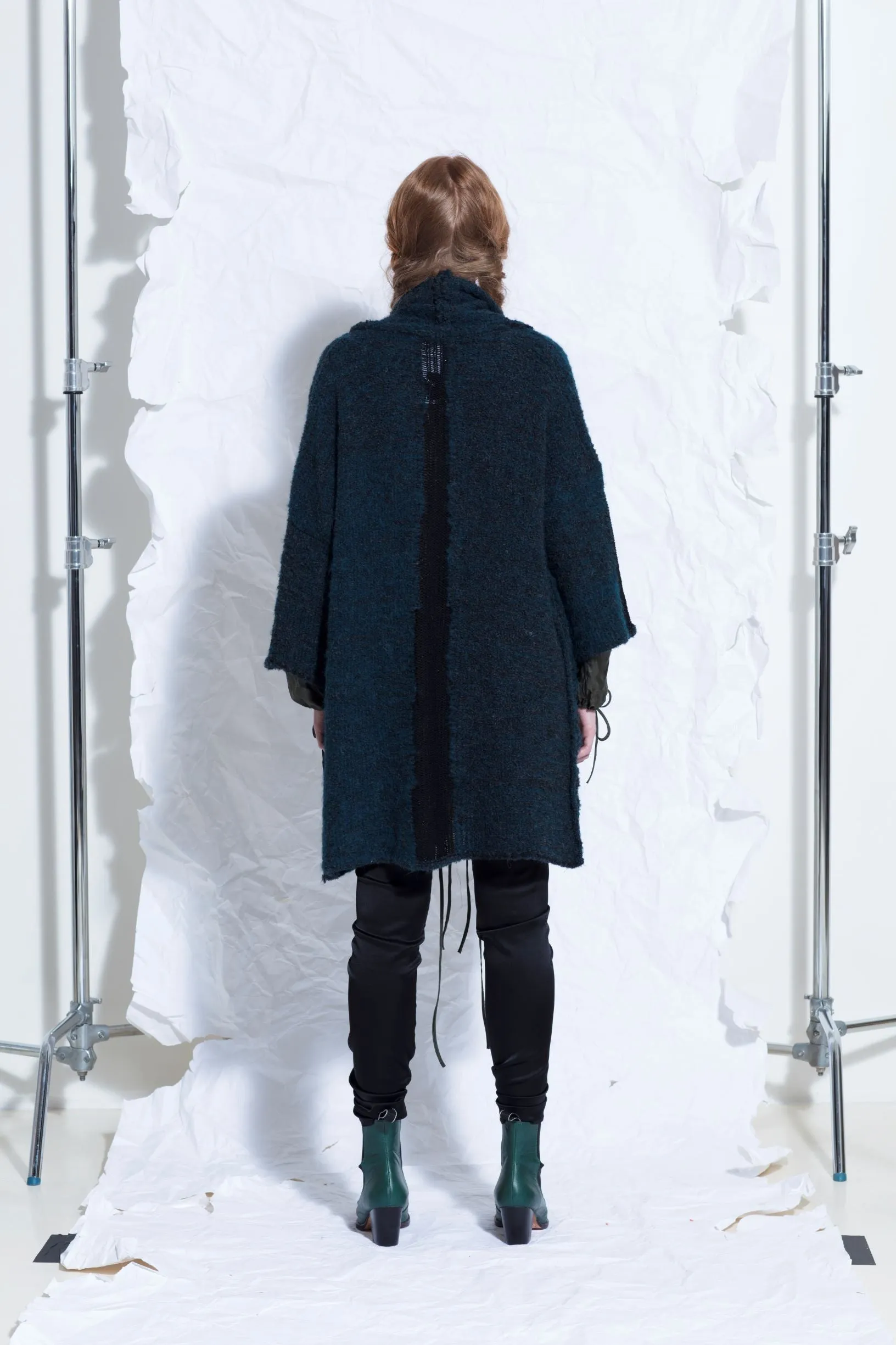 Alpaca kimono style cardigan with mesh detail - Snow