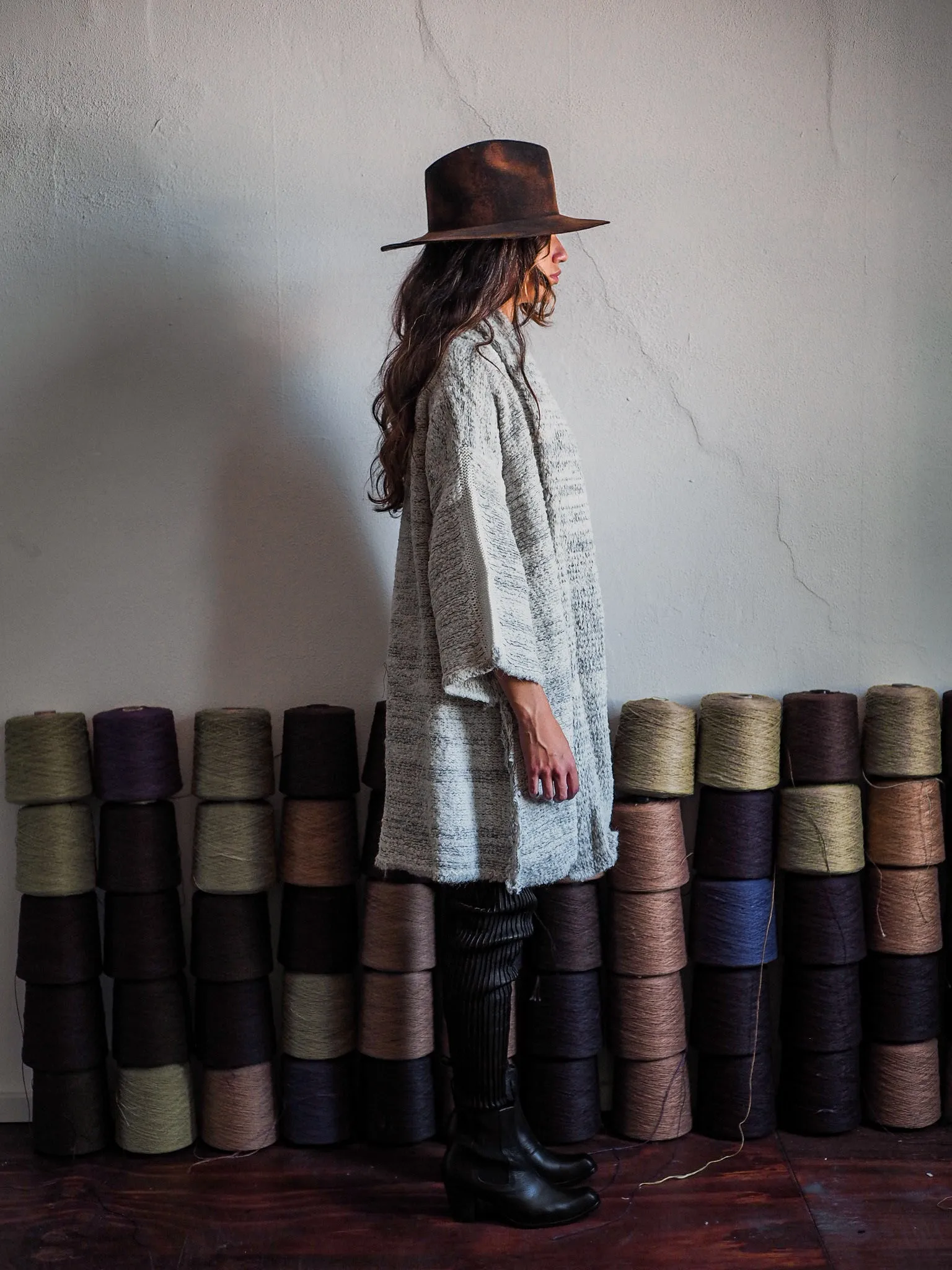 Alpaca kimono style cardigan with mesh detail - Snow