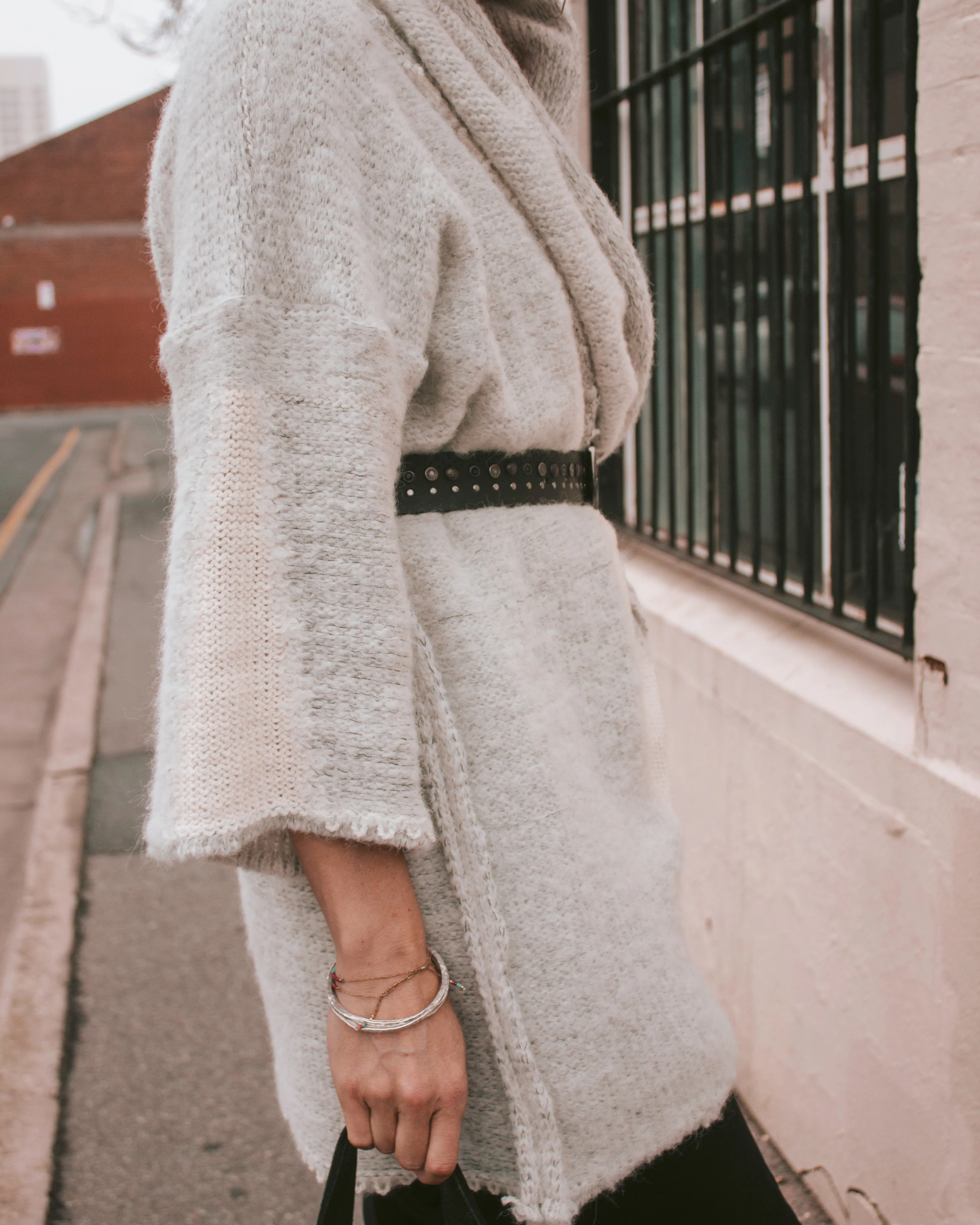 Alpaca kimono style cardigan with mesh detail - Snow
