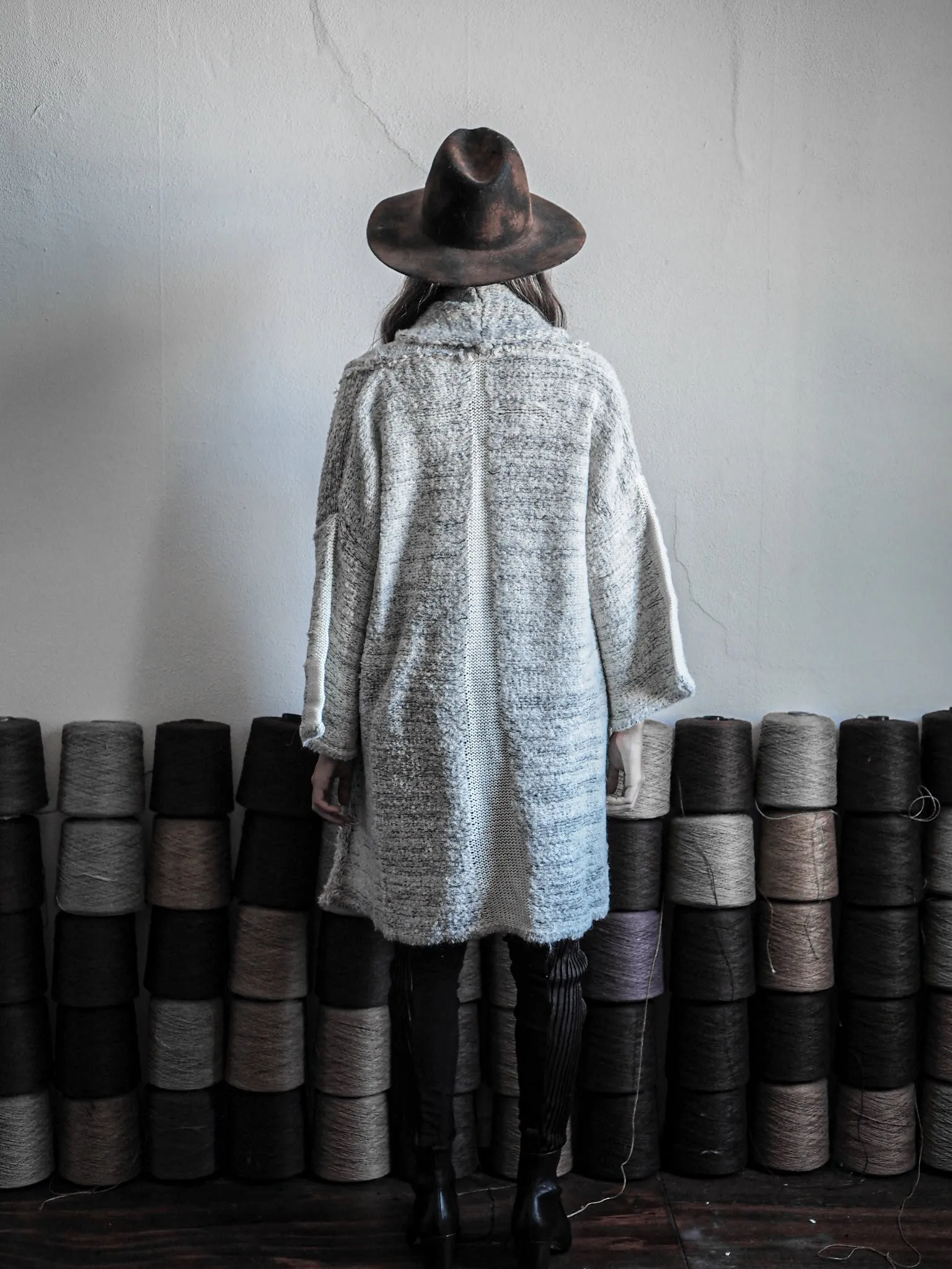 Alpaca kimono style cardigan with mesh detail - Snow
