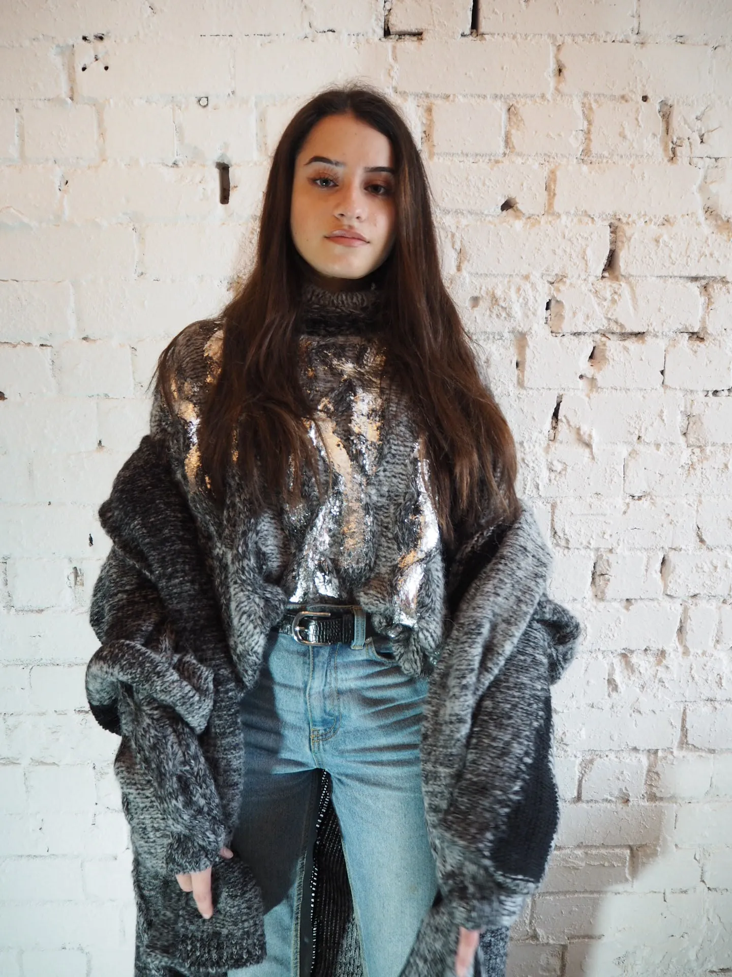 Alpaca kimono style cardigan with mesh detail - Snow
