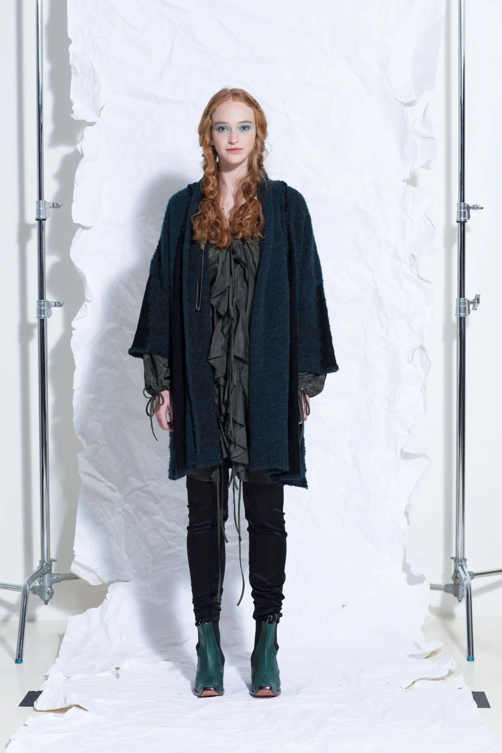 Alpaca kimono style cardigan with mesh detail - Snow