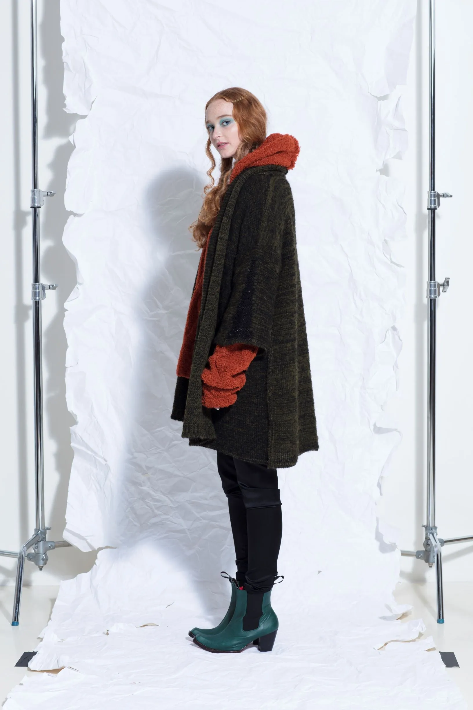 Alpaca kimono style cardigan with mesh detail - Snow