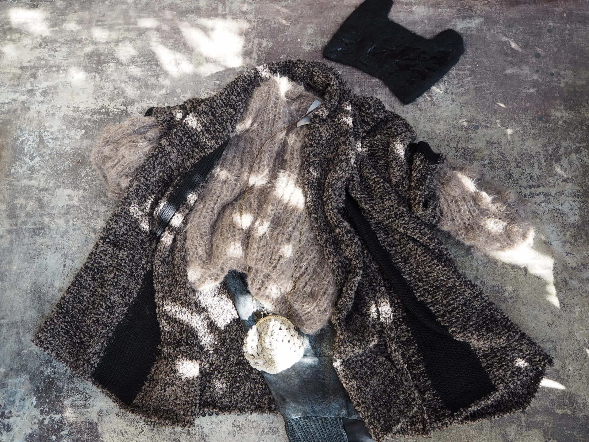 Alpaca kimono style cardigan with mesh detail - Snow
