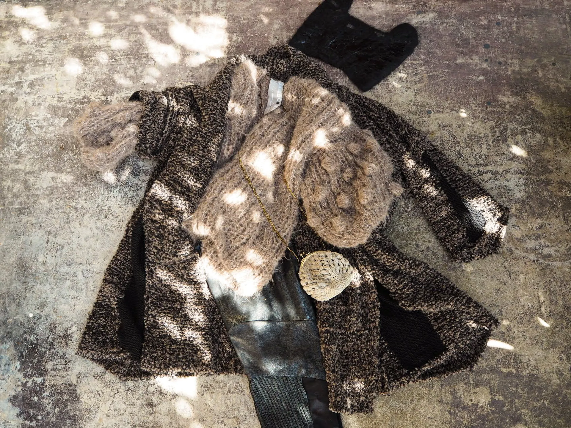 Alpaca kimono style cardigan with mesh detail - Snow
