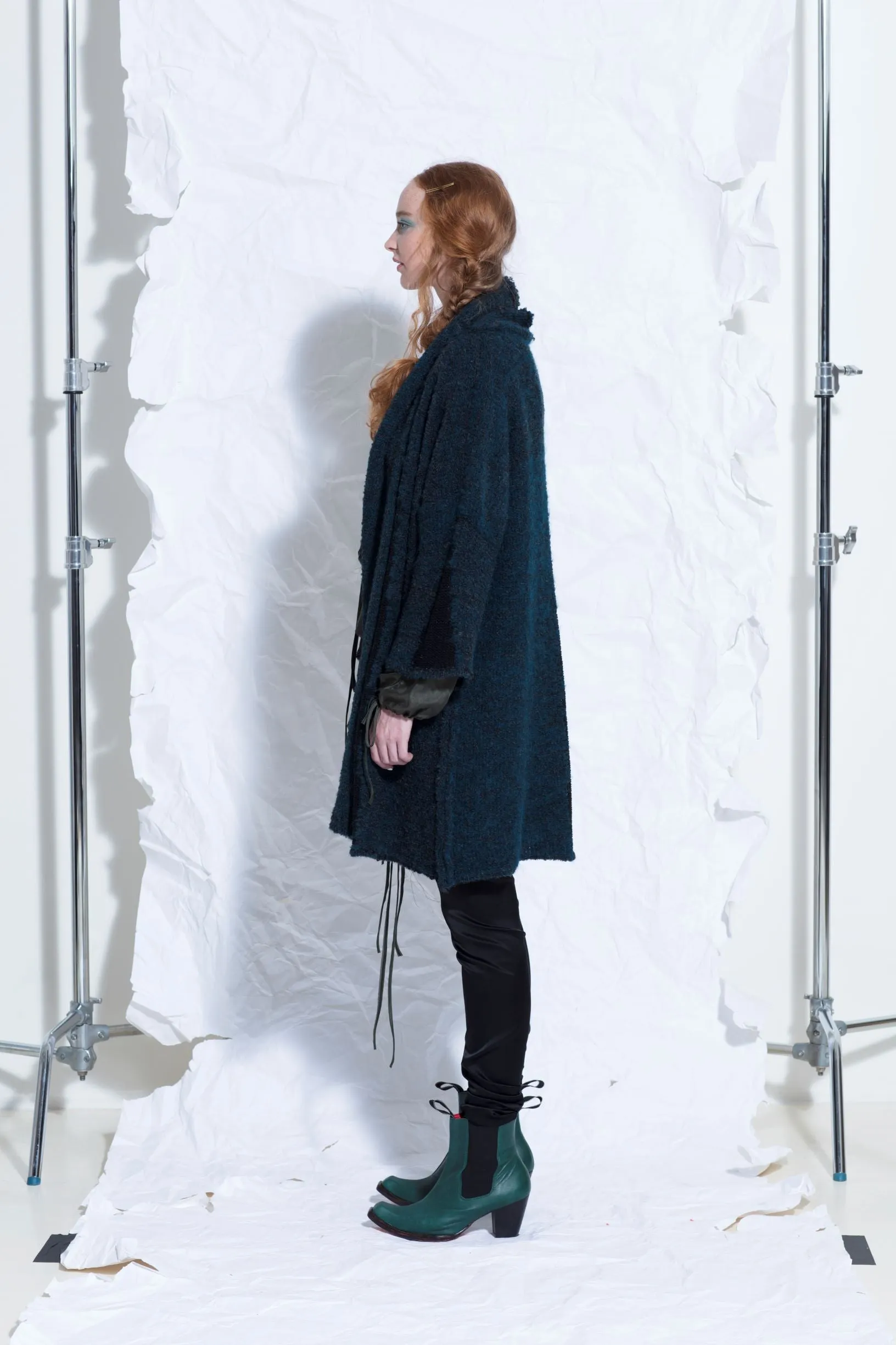 Alpaca kimono style cardigan with mesh detail - Snow