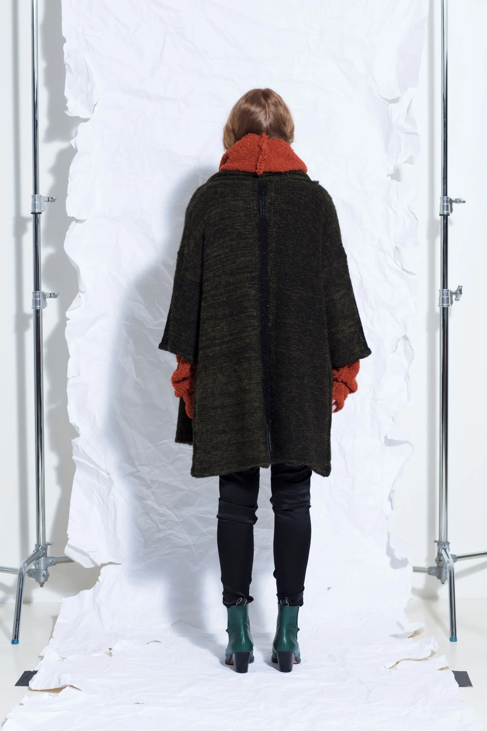 Alpaca kimono style cardigan with mesh detail - Snow
