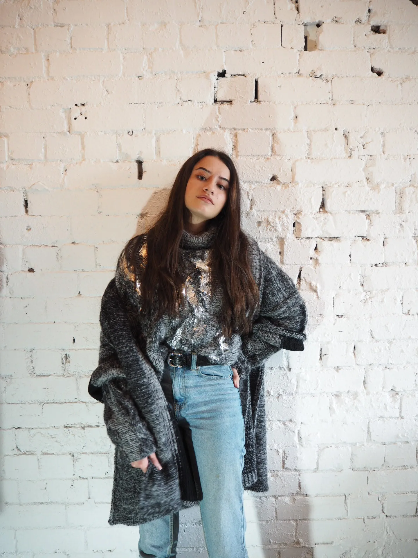 Alpaca kimono style cardigan with mesh detail - Snow