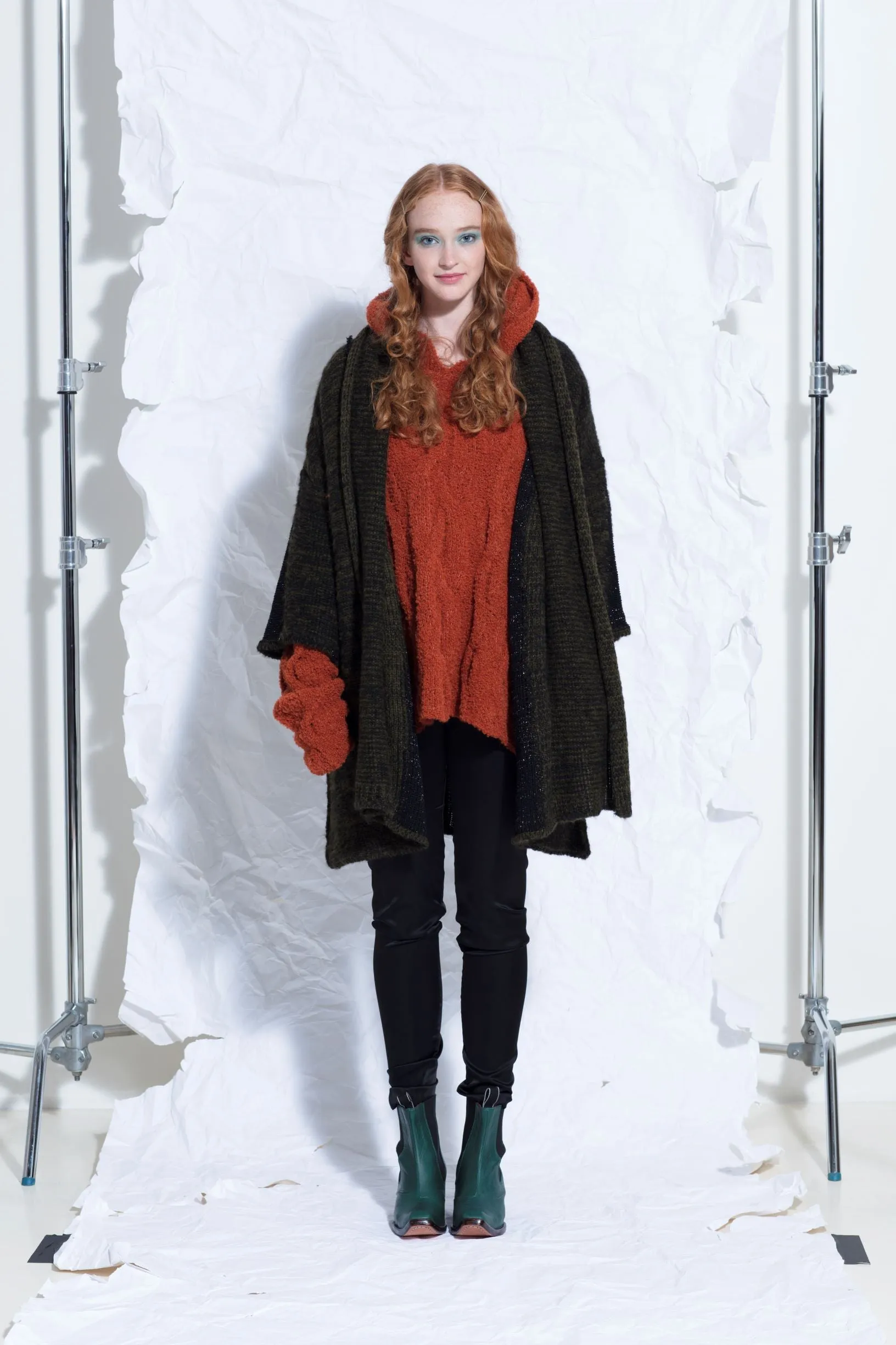 Alpaca kimono style cardigan with mesh detail - Snow
