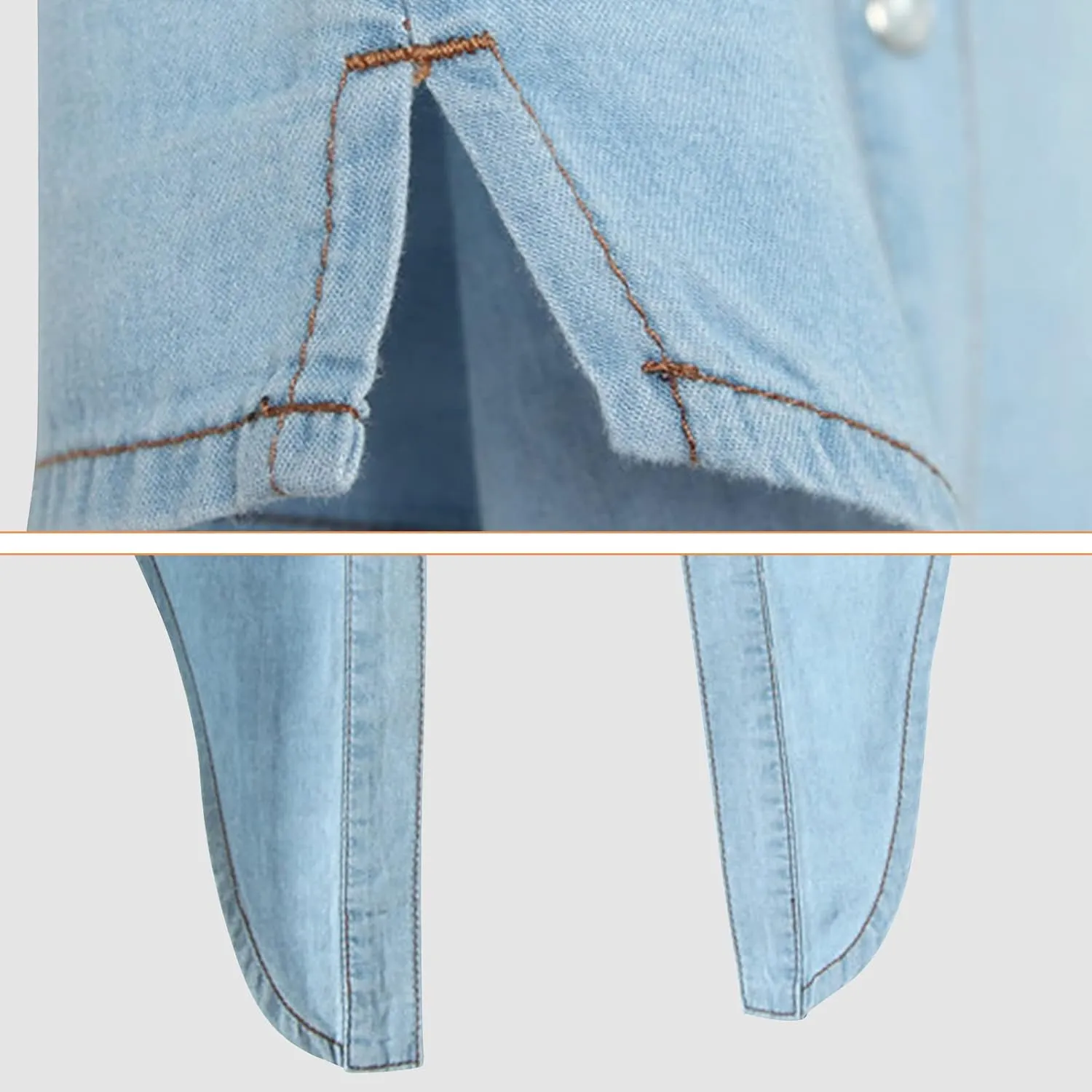 American Trends Women's Denim Shirt 3/4 Sleeve Tie Front Top Knot Chambray Cardigan Button Shirt Jean Crop Top Jacket