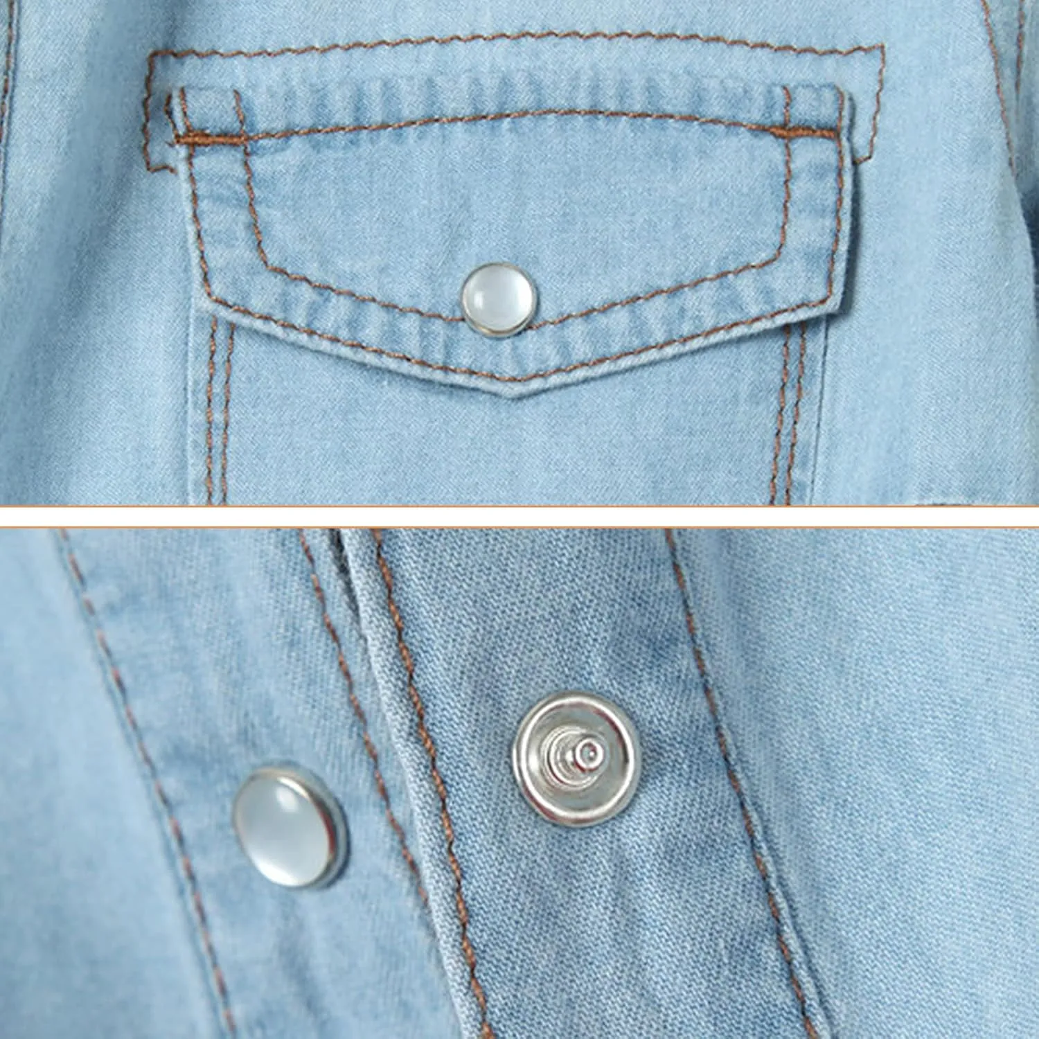 American Trends Women's Denim Shirt 3/4 Sleeve Tie Front Top Knot Chambray Cardigan Button Shirt Jean Crop Top Jacket