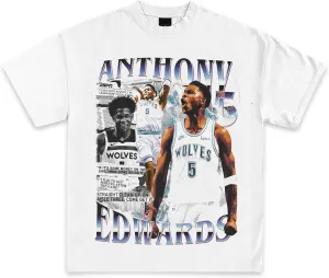 Anthony Edwards Newspaper Graphic T-Shirt | Y2K Vintage Basketball Rap | Premium Heavyweight Shirt for Men & Women