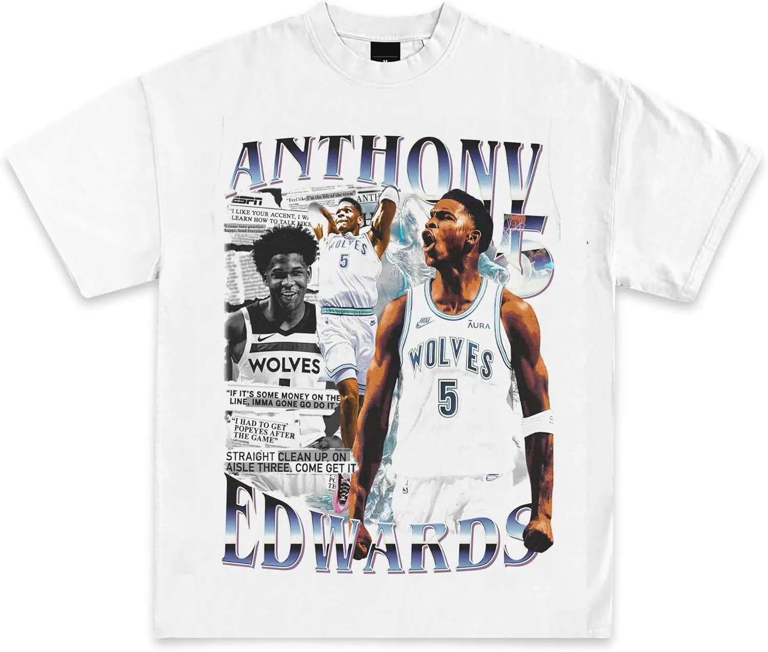 Anthony Edwards Newspaper Graphic T-Shirt | Y2K Vintage Basketball Rap | Premium Heavyweight Shirt for Men & Women