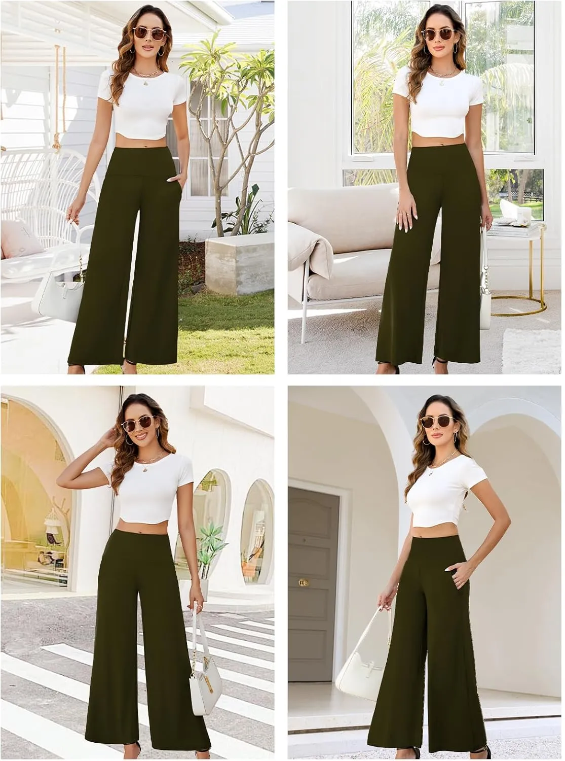 Arolina Women's Stretchy Wide Leg Palazzo Lounge Pants with Pockets Casual Comfy High Waist Palazzo Pants for Women Dressy