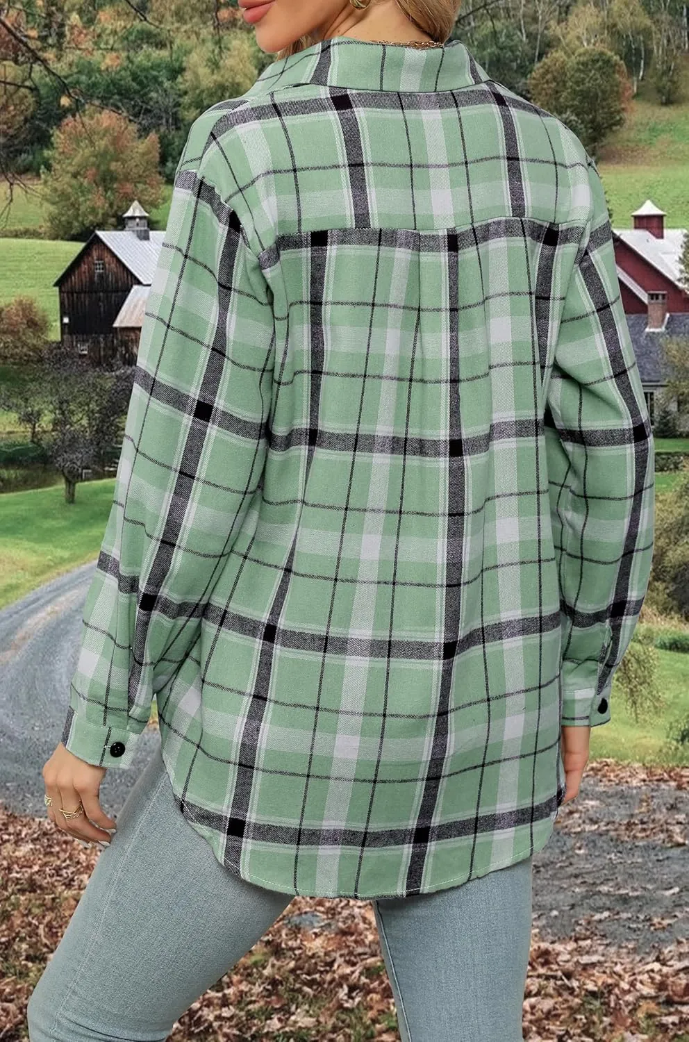 Asiertiy Womens Buffalo Plaid Flannel Shirt Long Sleeve Collar Button Down Blouses Lightweight Tops (S-2XL)