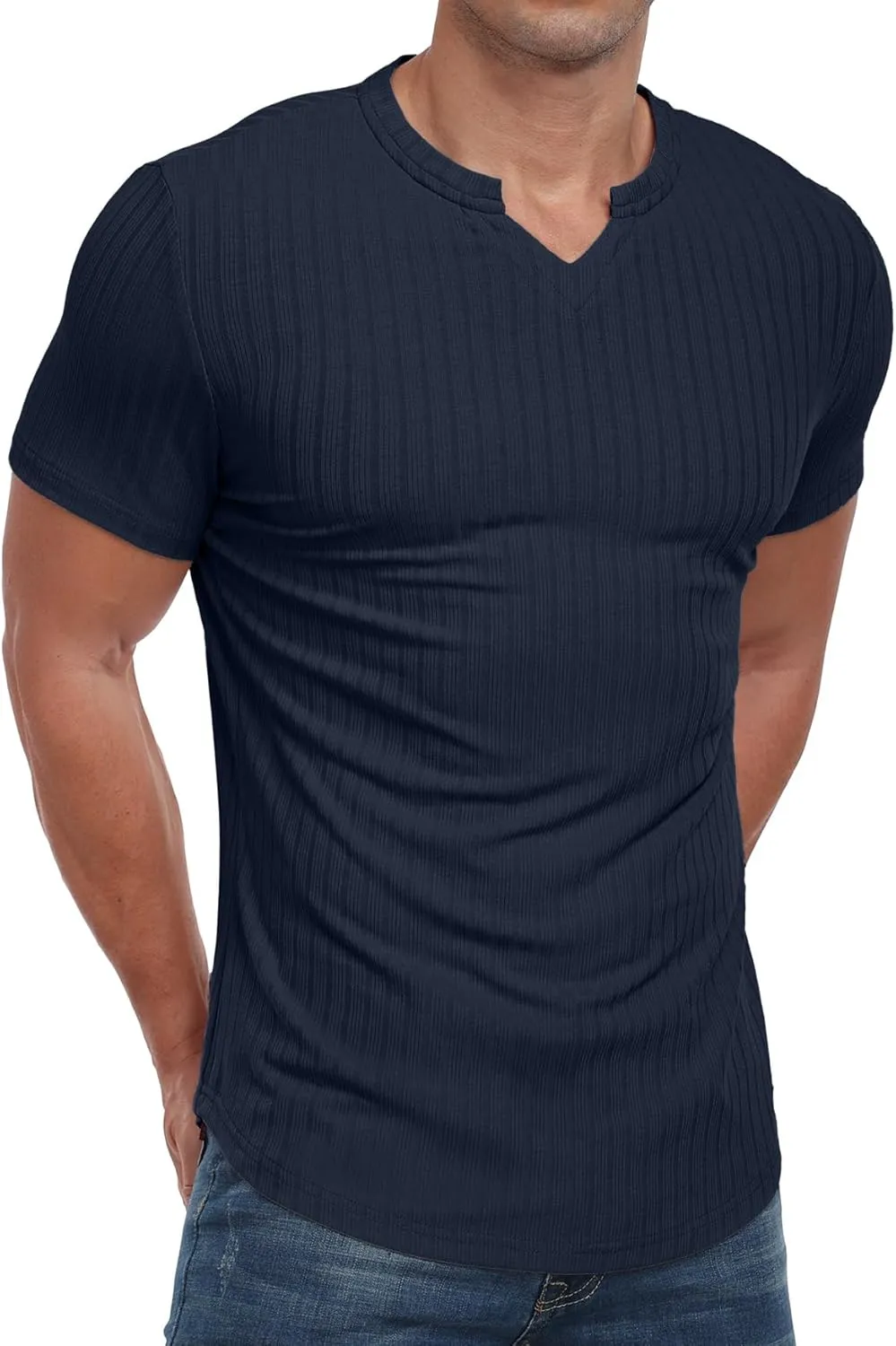 Askdeer Mens Short Sleeve Muscle T Shirt Slim Fit V-Neck Casual Shirt Gym Workout Athletic Tee