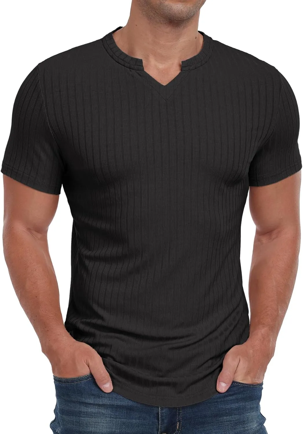 Askdeer Mens Short Sleeve Muscle T Shirt Slim Fit V-Neck Casual Shirt Gym Workout Athletic Tee