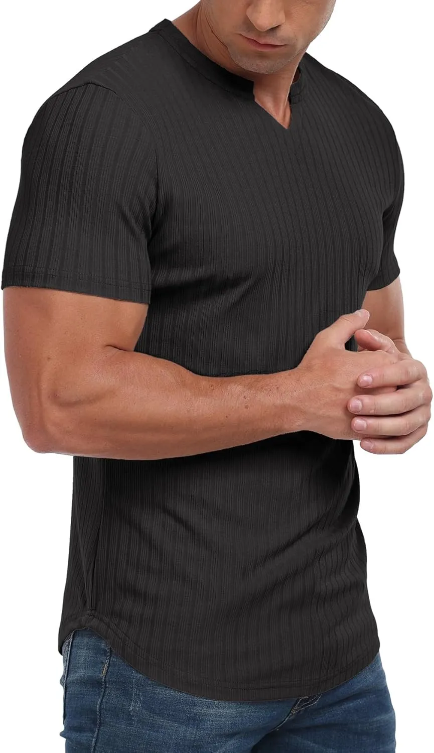 Askdeer Mens Short Sleeve Muscle T Shirt Slim Fit V-Neck Casual Shirt Gym Workout Athletic Tee