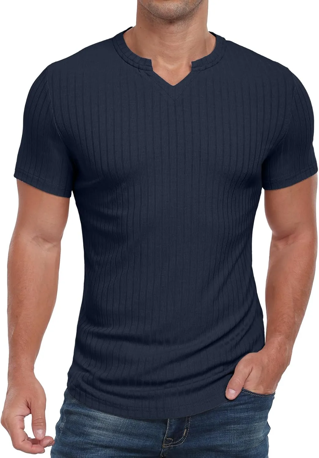 Askdeer Mens Short Sleeve Muscle T Shirt Slim Fit V-Neck Casual Shirt Gym Workout Athletic Tee