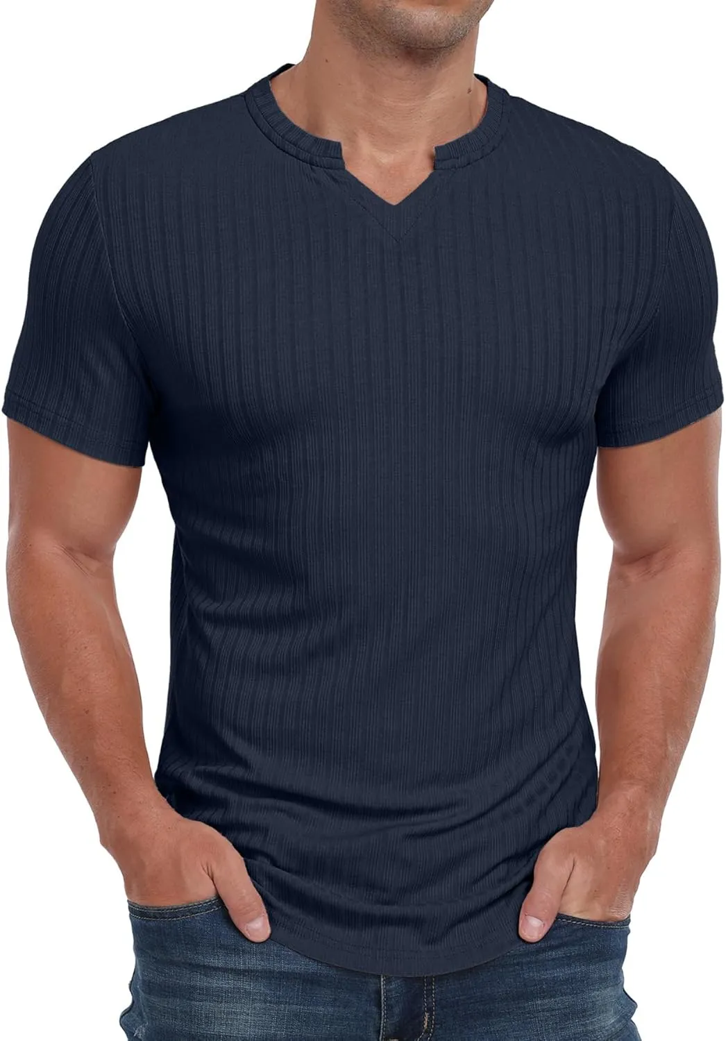 Askdeer Mens Short Sleeve Muscle T Shirt Slim Fit V-Neck Casual Shirt Gym Workout Athletic Tee