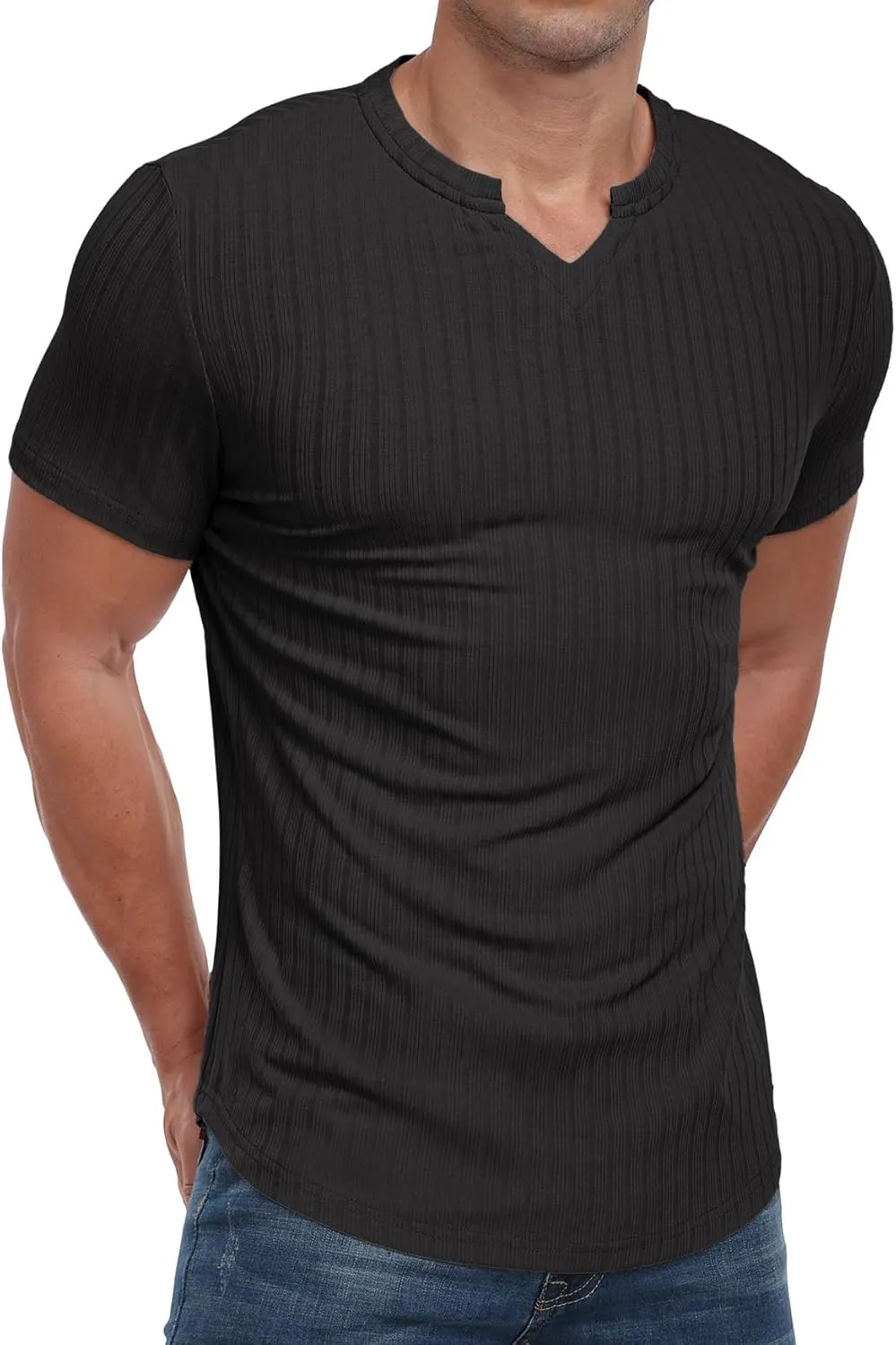 Askdeer Mens Short Sleeve Muscle T Shirt Slim Fit V-Neck Casual Shirt Gym Workout Athletic Tee