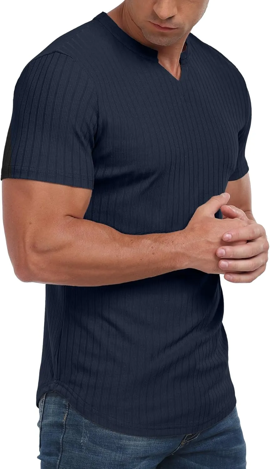 Askdeer Mens Short Sleeve Muscle T Shirt Slim Fit V-Neck Casual Shirt Gym Workout Athletic Tee