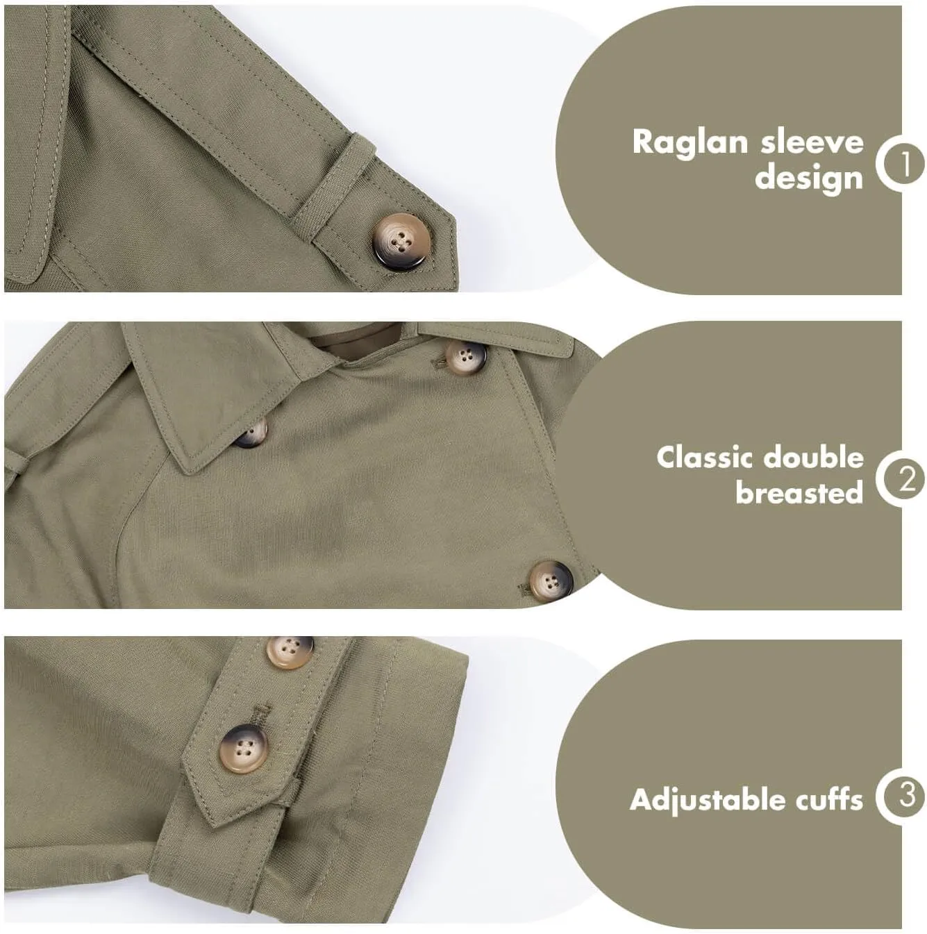 ASSUAL Womens 3/4 Length Trench Coat, Classic Double Breasted Lapel Belt Windbreaker For Workplace Business Commuting